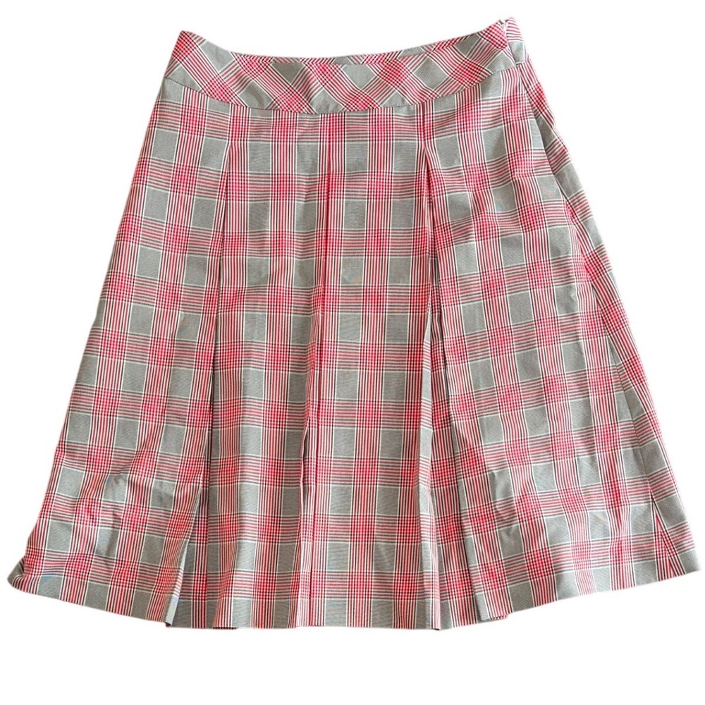 Brooks Brothers Red Black Glen Plaid Pleated ALine Skirt Women 6 Preppy Academic